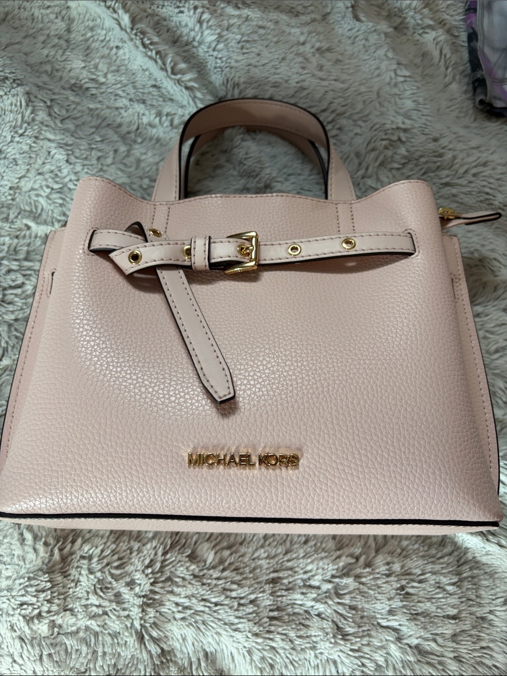 Michael Kors Pink Pebbled Leather Shoulder Bag with Gold Hardware